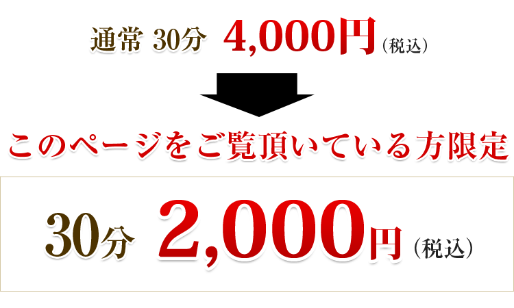 通常30分4000円（税込）をキャンペーン価格30分2,000円（税込）